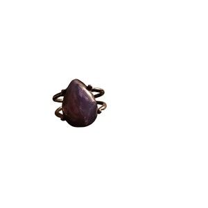 Large Purple Cabochon Faux Stone in Black Setting Cocktail Ring Size 8.5